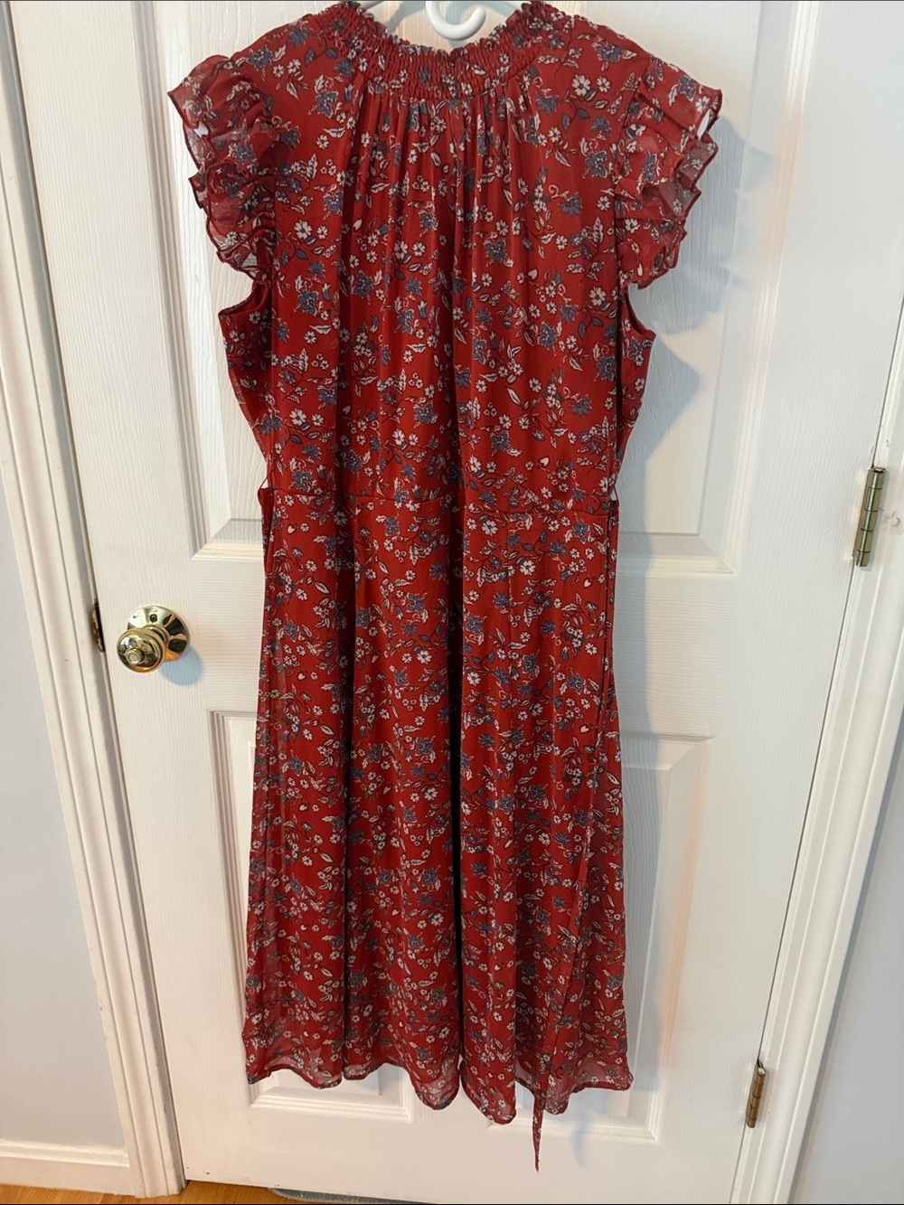 Nina Leonard Red Floral Midi Dress
